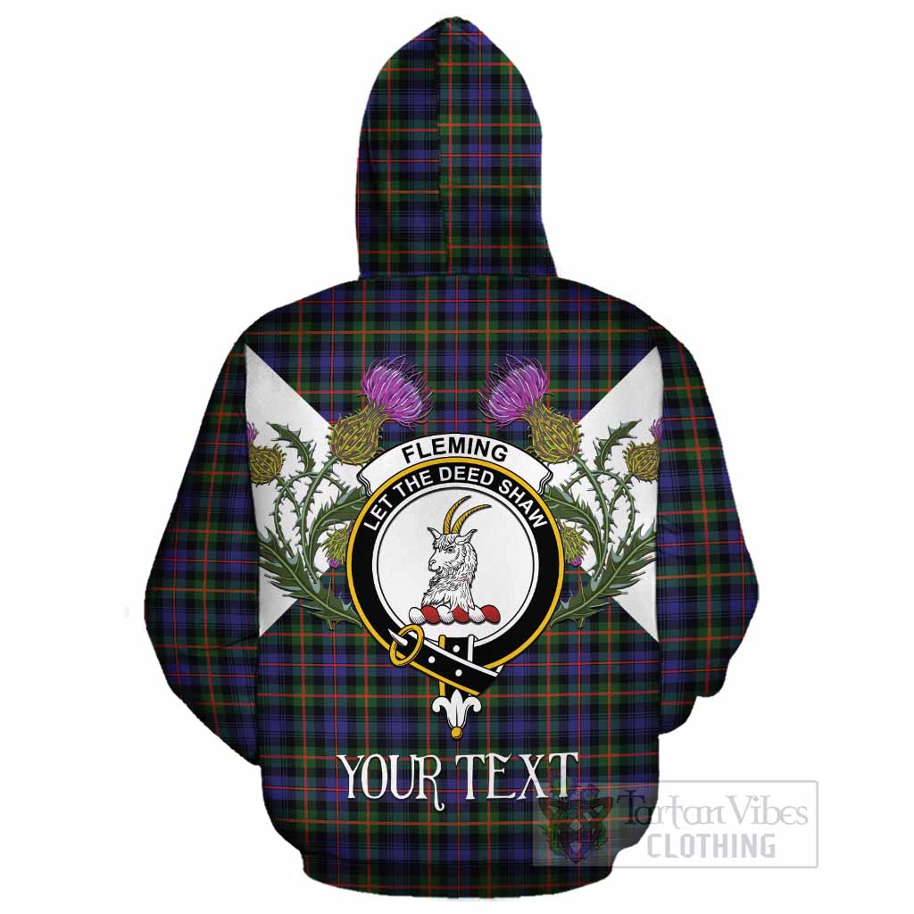Fleming Tartan Family Crest Cotton Hoodie Scottish Burns Night Thistle Floral