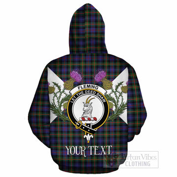 Fleming Tartan Family Crest Cotton Hoodie Scottish Burns Night Thistle Floral