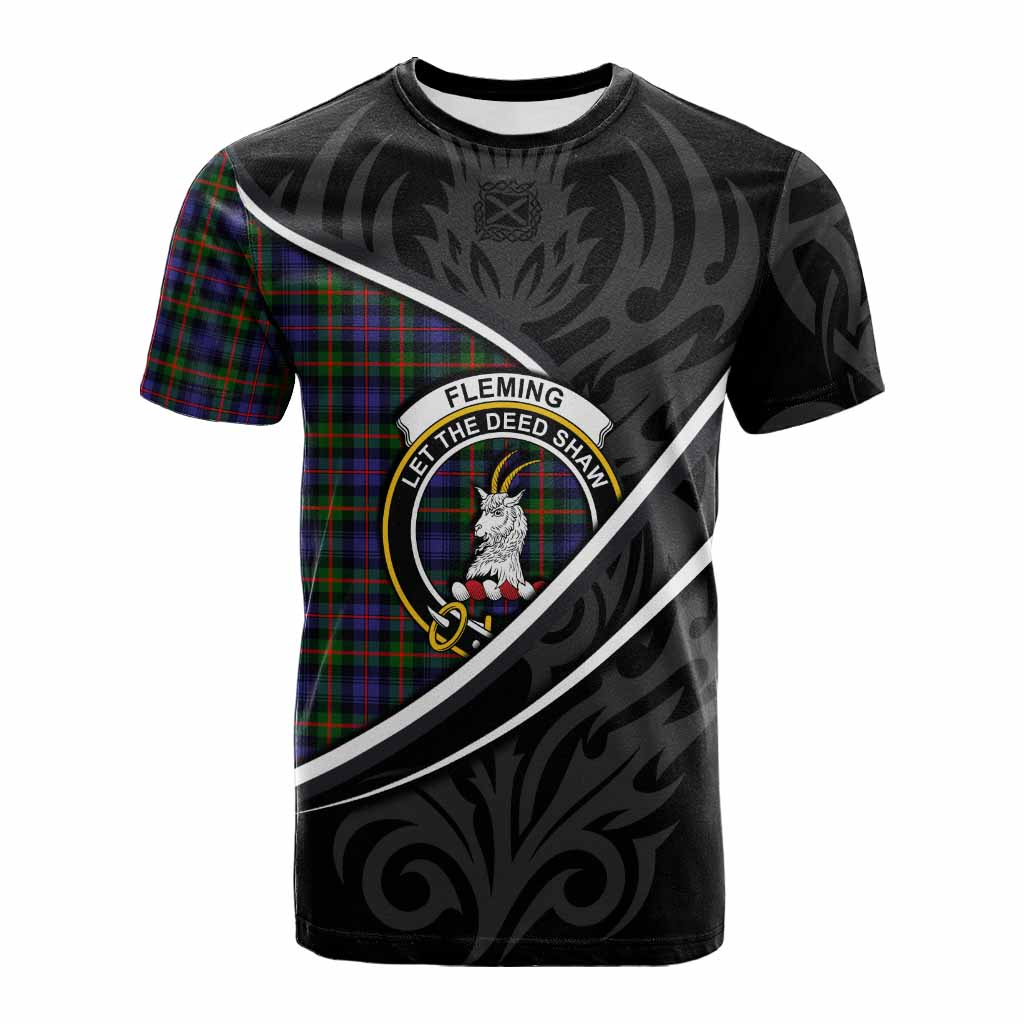 Fleming Tartan Family Crest Cotton T-shirt Celtic Scottish Thistle Floral - Tartan Vibes Clothing