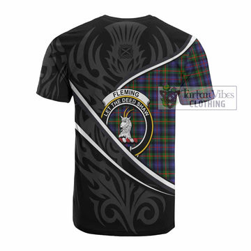 Fleming Tartan Family Crest Cotton T-shirt Celtic Scottish Thistle Floral - Tartan Vibes Clothing