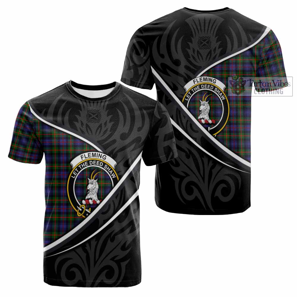 Fleming Tartan Family Crest Cotton T-shirt Celtic Scottish Thistle Floral - Tartan Vibes Clothing