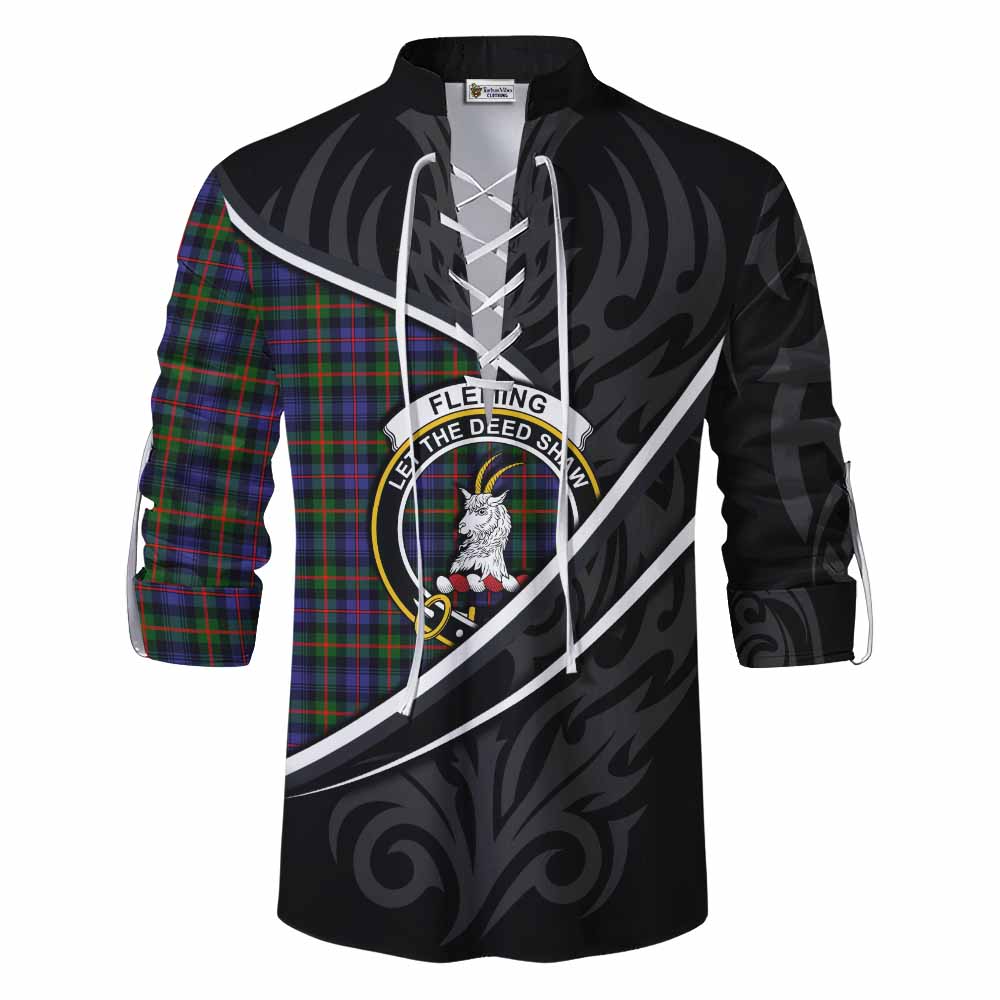 Fleming Tartan Family Crest Ghillie Kilt Shirt Celtic Scottish Thistle Floral - Tartan Vibes Clothing