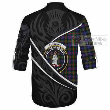 Fleming Tartan Family Crest Ghillie Kilt Shirt Celtic Scottish Thistle Floral