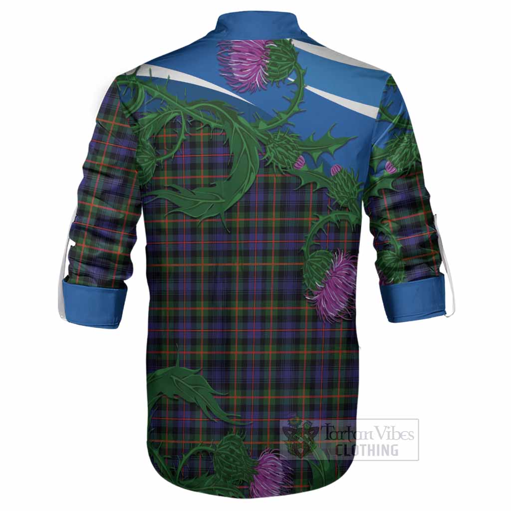 Fleming Tartan Family Crest Ghillie Shirt Thistle in Minimalism