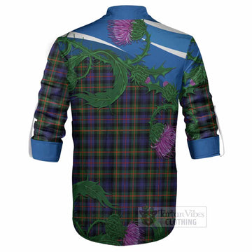 Fleming Tartan Family Crest Ghillie Shirt Thistle in Minimalism