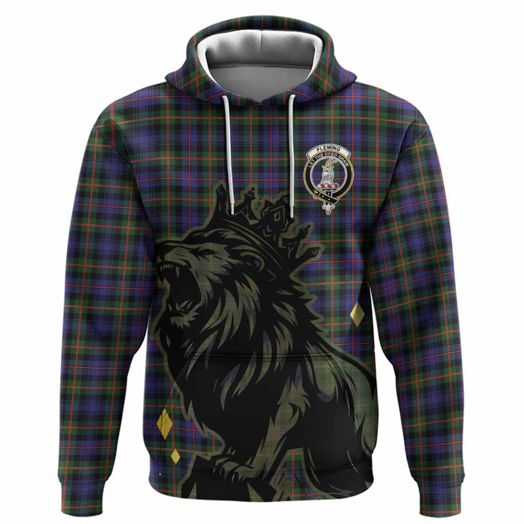 Fleming Tartan Family Crest Hoodie Crowned Lion Roaring