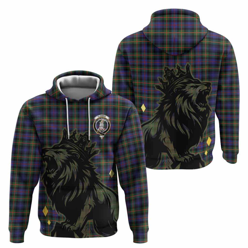 Fleming Tartan Family Crest Hoodie Crowned Lion Roaring