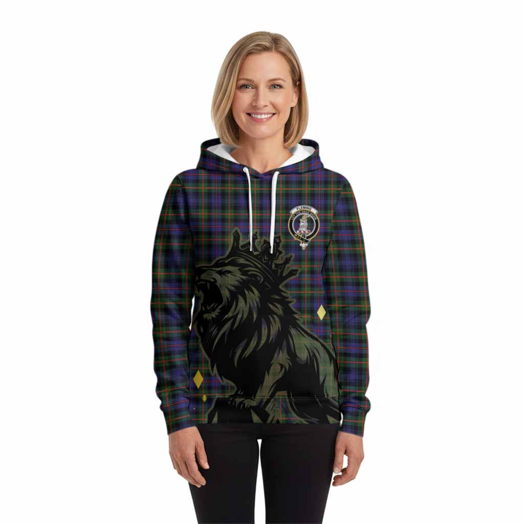 Fleming Tartan Family Crest Hoodie Crowned Lion Roaring