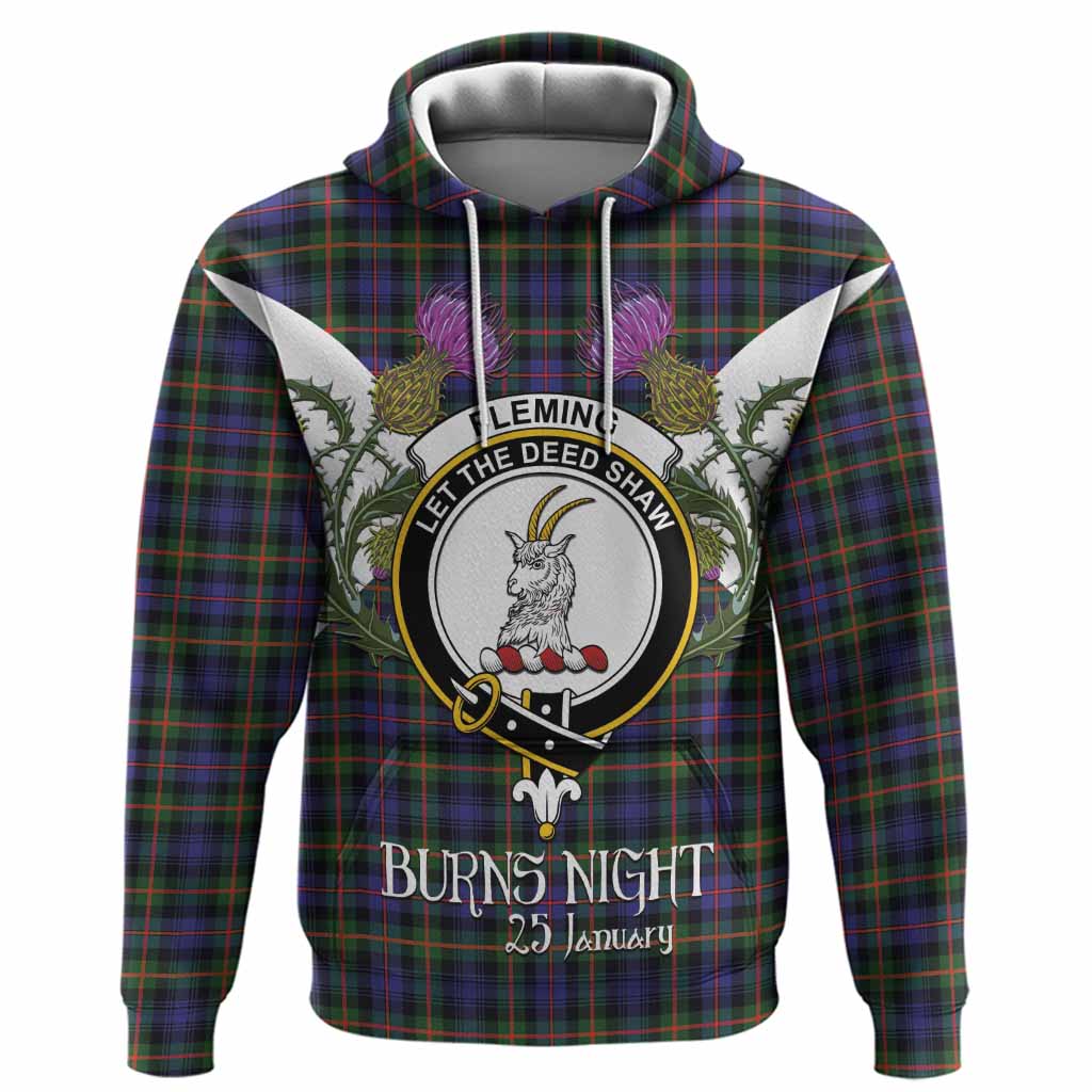 Fleming Tartan Family Crest Hoodie Scottish Burns Night Thistle Floral