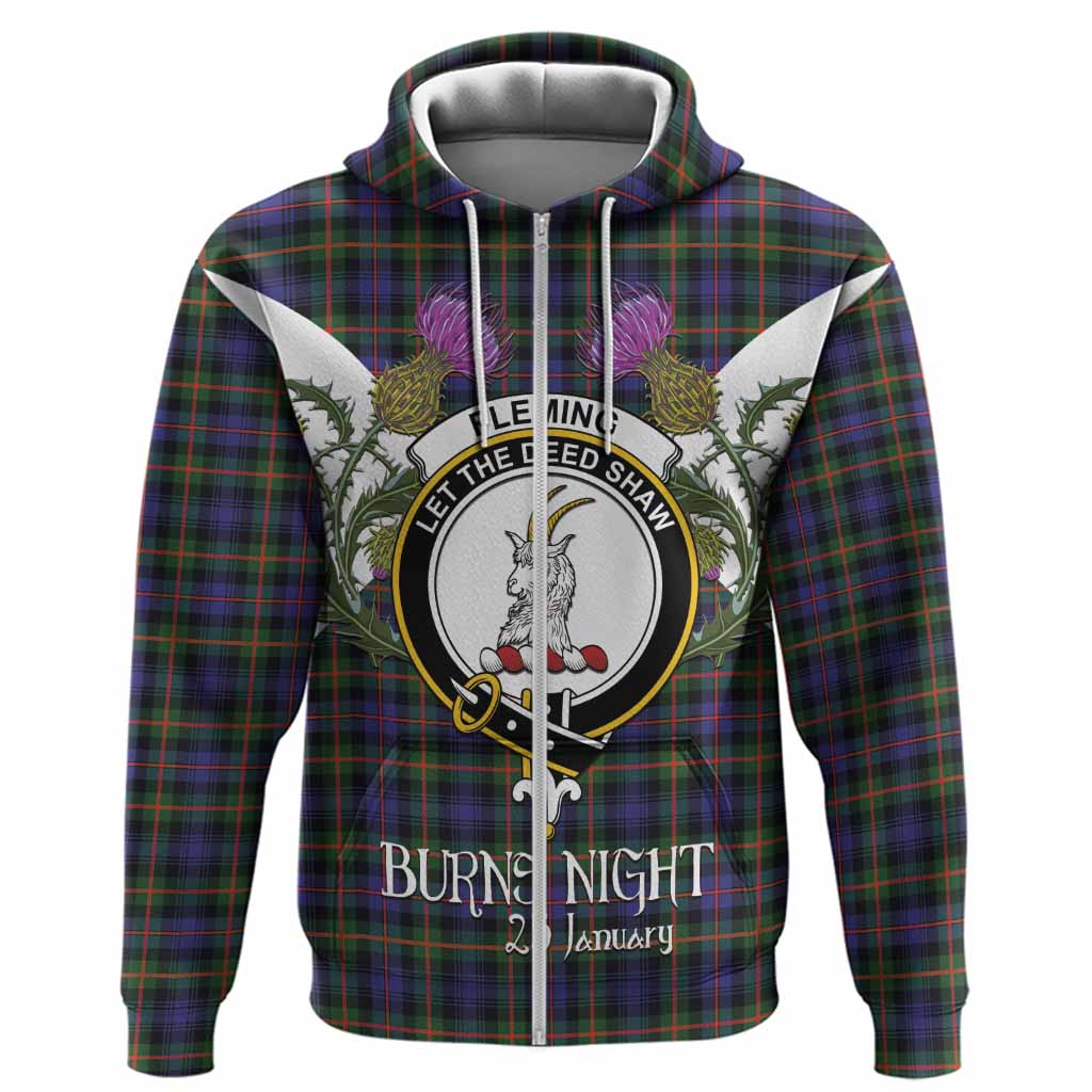 Fleming Tartan Family Crest Hoodie Scottish Burns Night Thistle Floral
