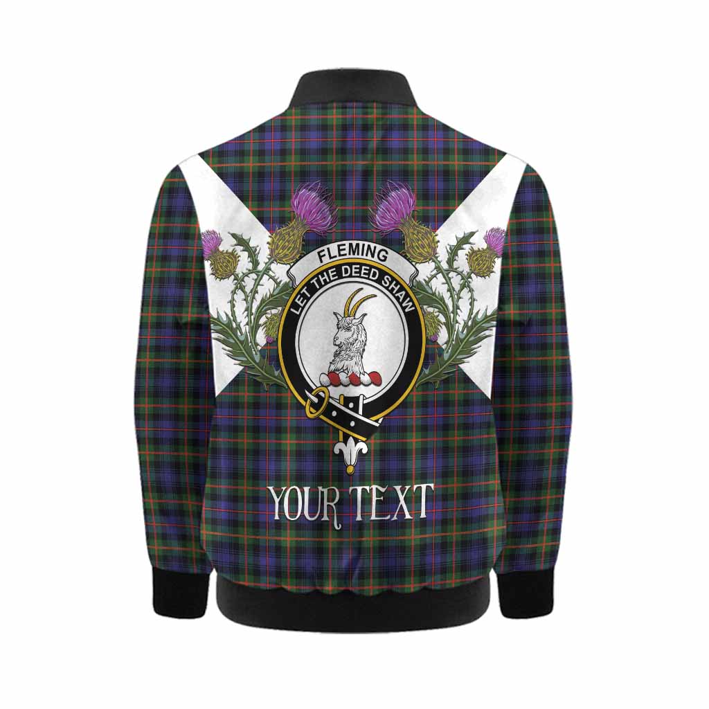 Fleming Tartan Family Crest Kid Bomber Jacket Scottish Burns Night Thistle Floral