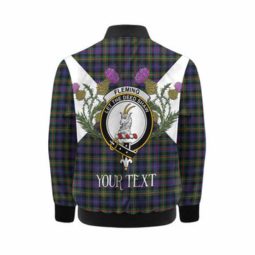 Fleming Tartan Family Crest Kid Bomber Jacket Scottish Burns Night Thistle Floral