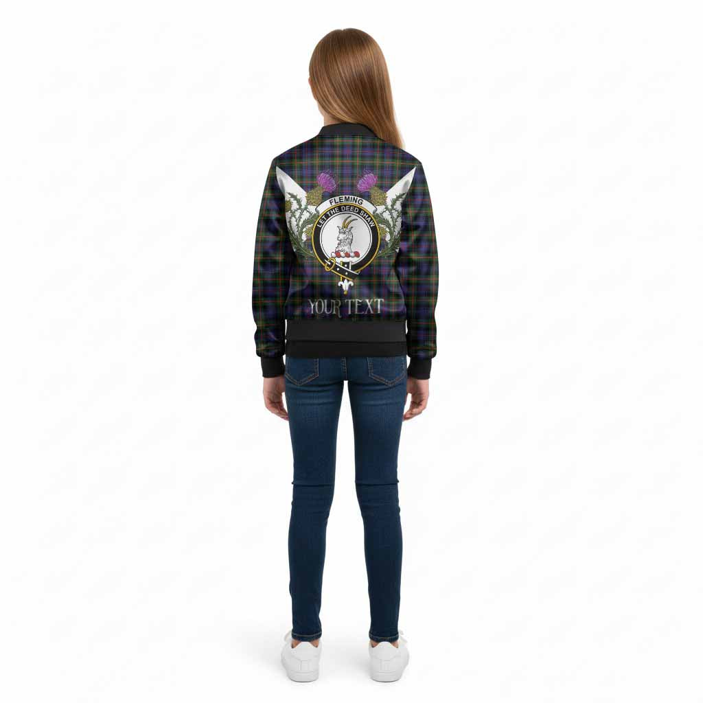 Fleming Tartan Family Crest Kid Bomber Jacket Scottish Burns Night Thistle Floral