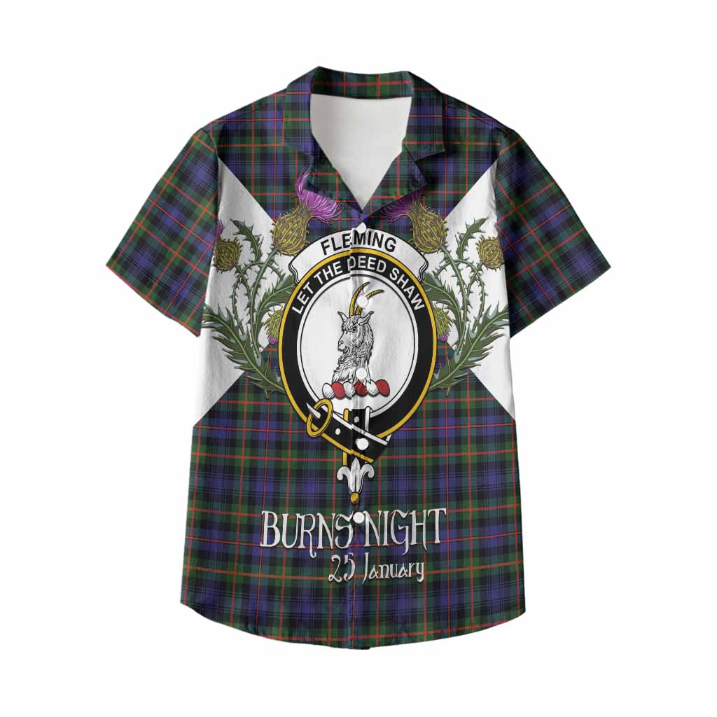 Fleming Tartan Family Crest Kid Hawaiian Shirt Scottish Burns Night Thistle Floral