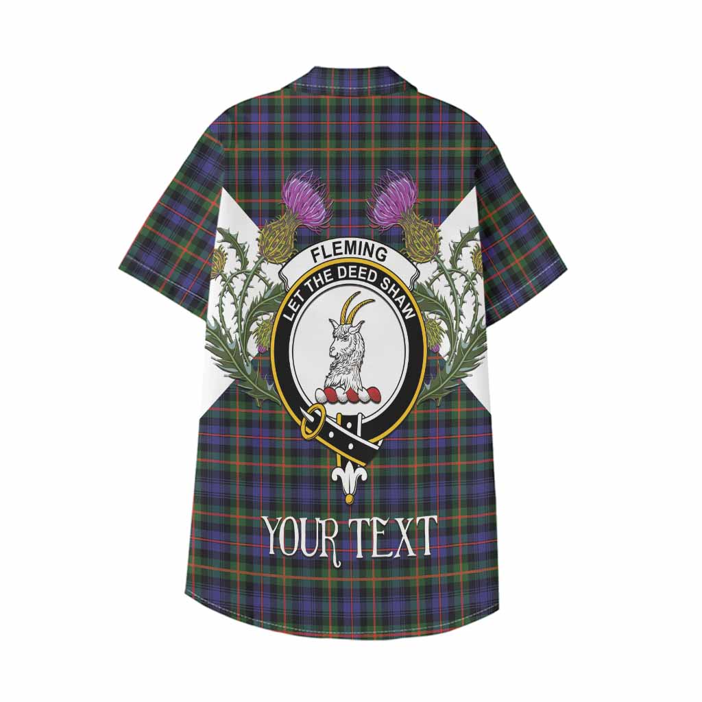 Fleming Tartan Family Crest Kid Hawaiian Shirt Scottish Burns Night Thistle Floral