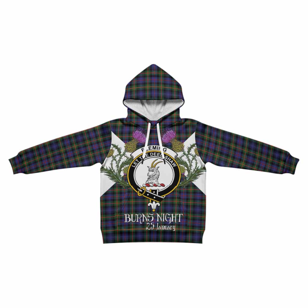 Fleming Tartan Family Crest Kid Hoodie Scottish Burns Night Thistle Floral