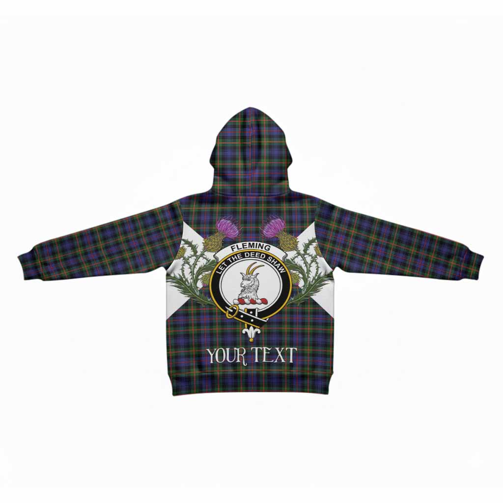 Fleming Tartan Family Crest Kid Hoodie Scottish Burns Night Thistle Floral