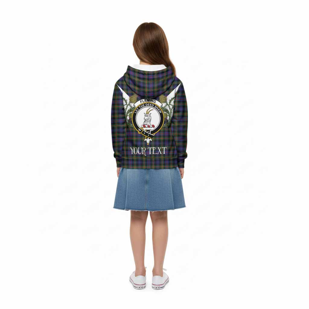 Fleming Tartan Family Crest Kid Hoodie Scottish Burns Night Thistle Floral