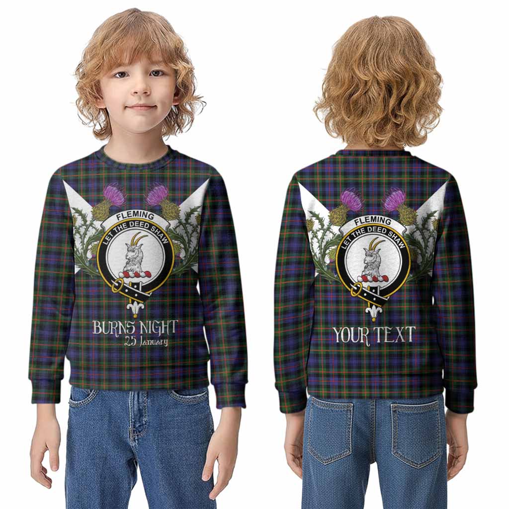 Fleming Tartan Family Crest Kid Knitted Sweatshirt Scottish Burns Night Thistle Floral