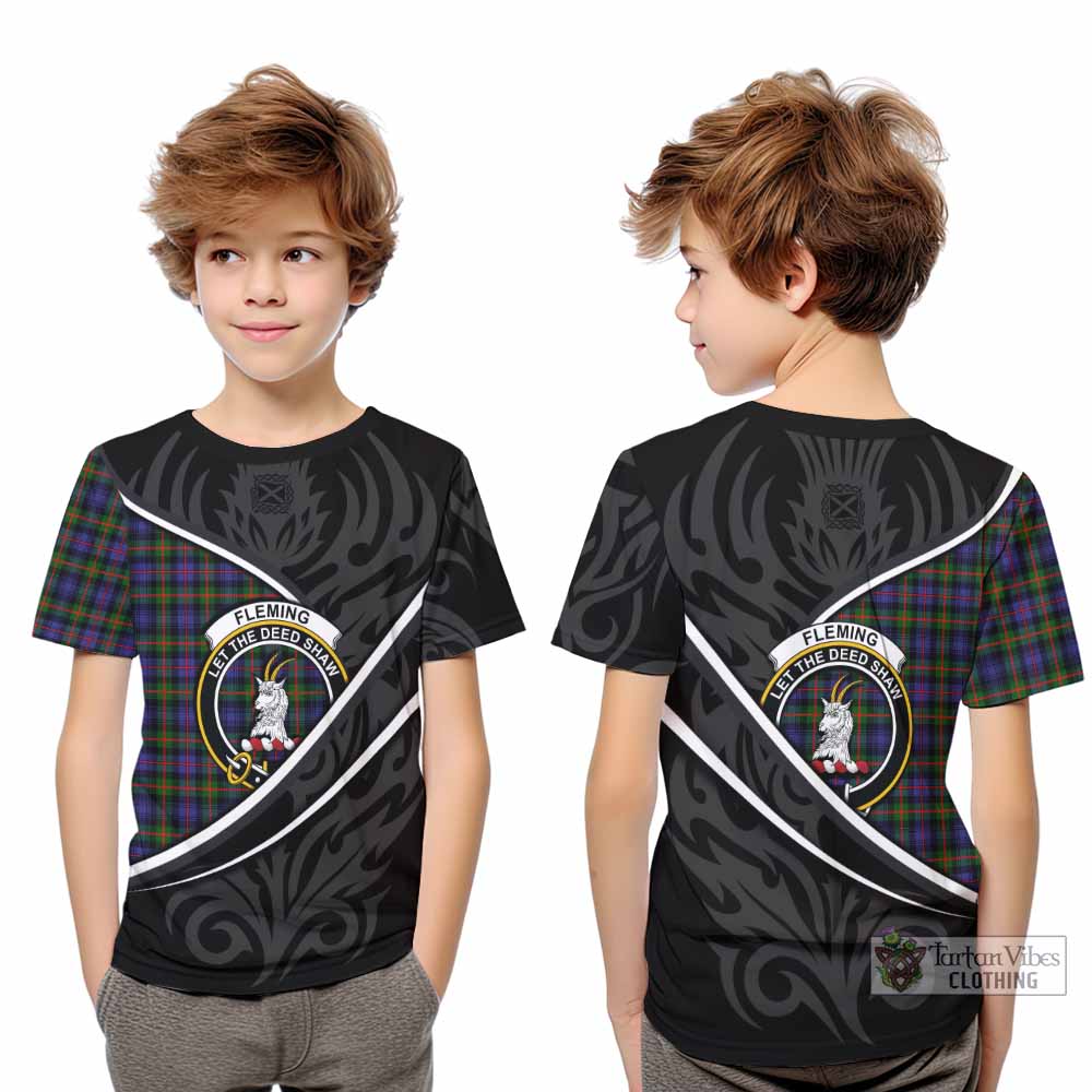 Fleming Tartan Family Crest Kid T-shirt Celtic Scottish Thistle Floral - Tartan Vibes Clothing