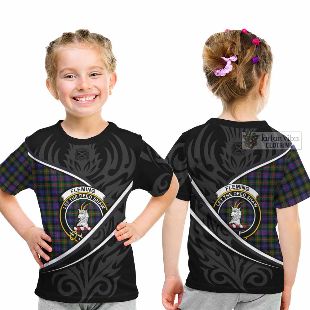 Fleming Tartan Family Crest Kid T-shirt Celtic Scottish Thistle Floral - Tartan Vibes Clothing