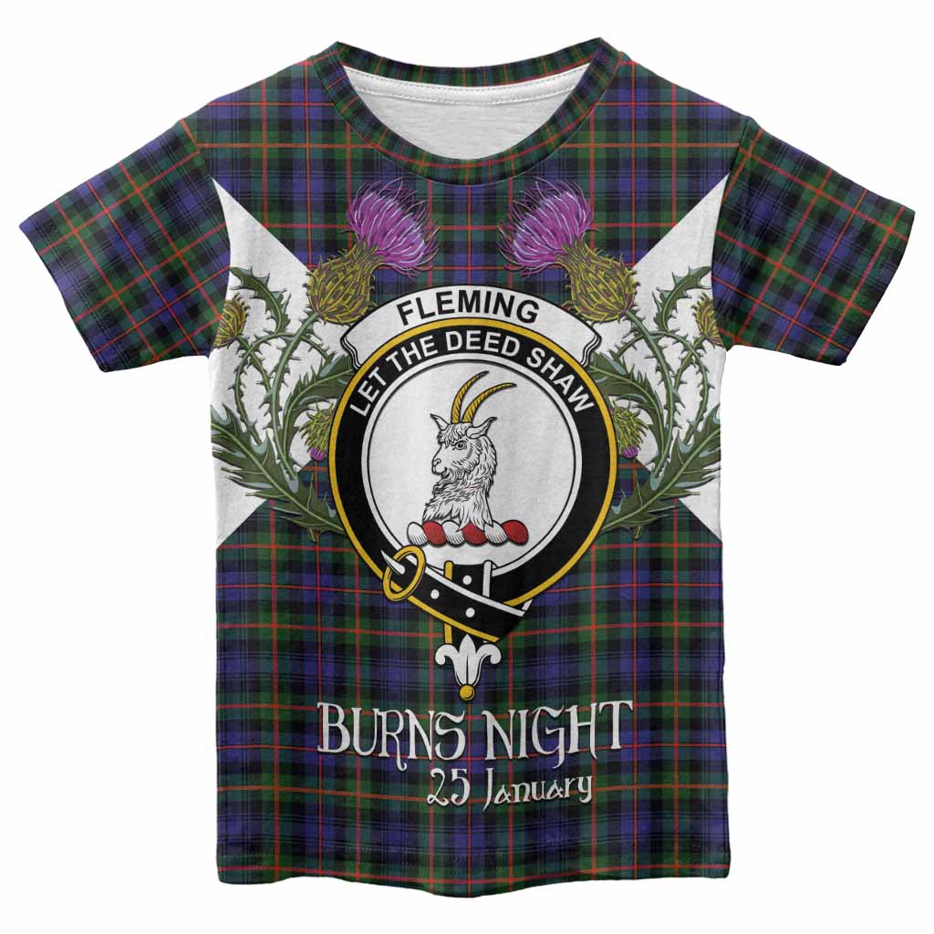 Fleming Tartan Family Crest Kid T-shirt Scottish Burns Night Thistle Floral