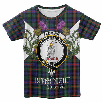 Fleming Tartan Family Crest Kid T-shirt Scottish Burns Night Thistle Floral