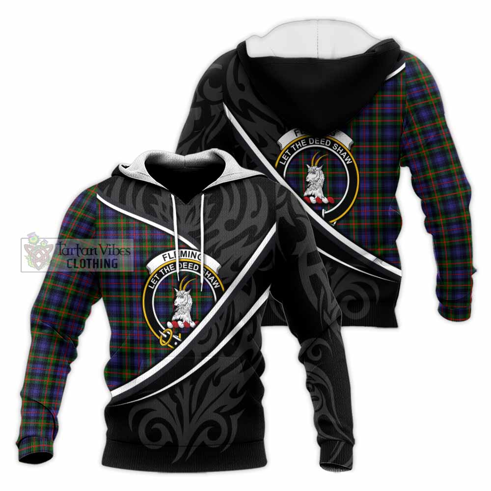 Fleming Tartan Family Crest Knitted Hoodie Celtic Scottish Thistle Floral - Tartan Vibes Clothing