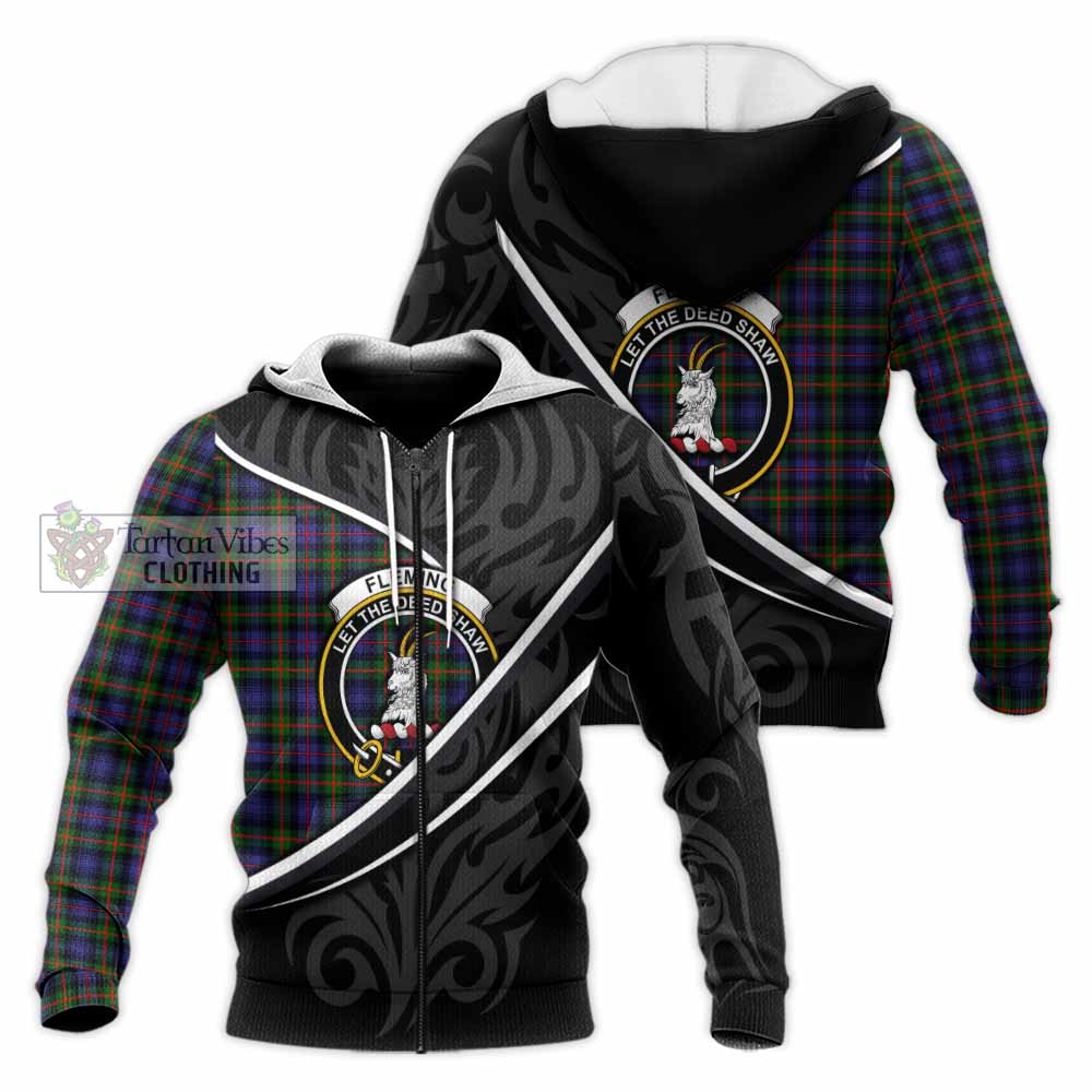 Fleming Tartan Family Crest Knitted Hoodie Celtic Scottish Thistle Floral - Tartan Vibes Clothing