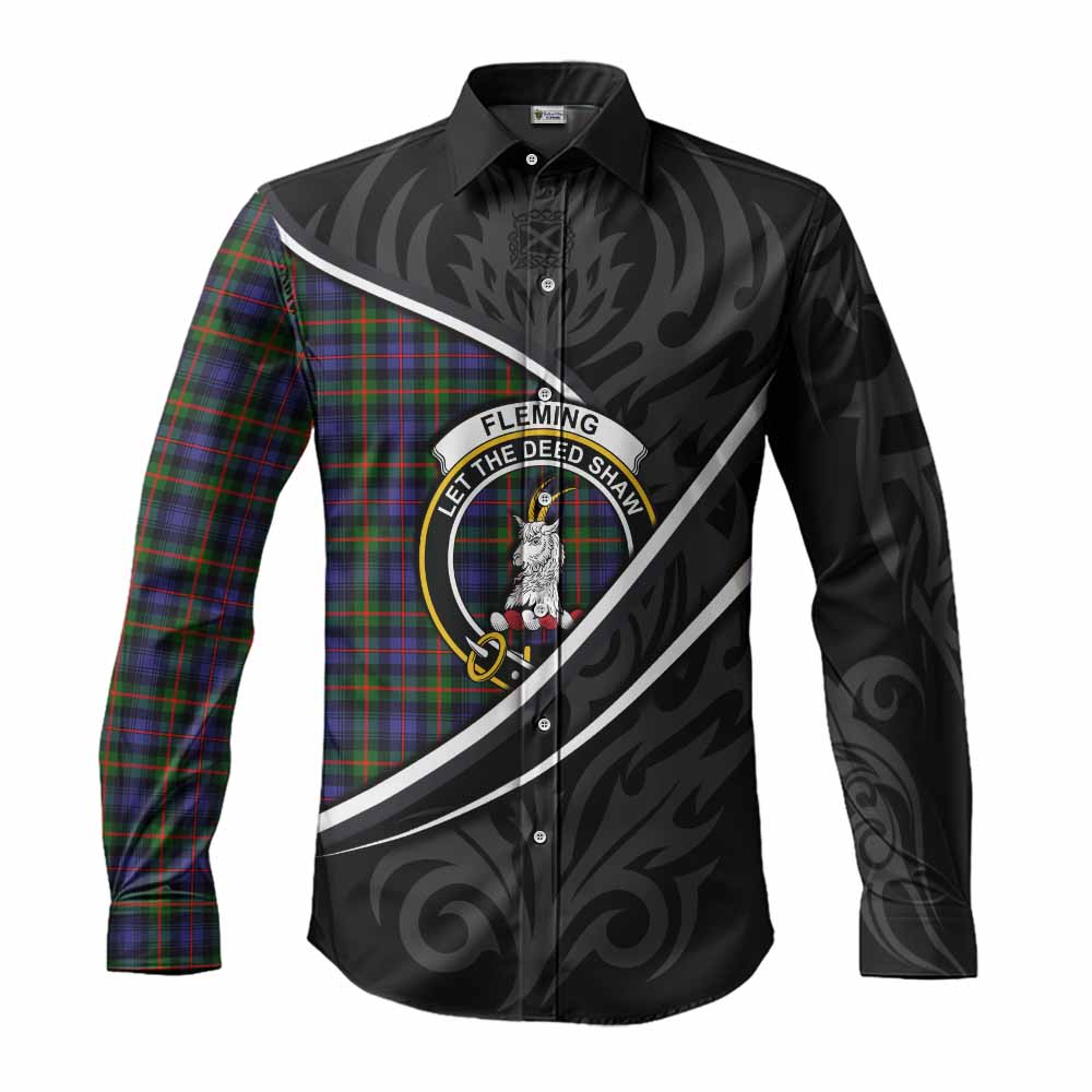 Fleming Tartan Family Crest Long Sleeve Button Shirts Celtic Scottish Thistle Floral - Tartan Vibes Clothing