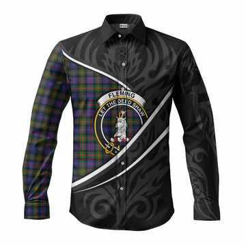 Fleming Tartan Family Crest Long Sleeve Button Shirts Celtic Scottish Thistle Floral