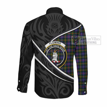 Fleming Tartan Family Crest Long Sleeve Button Shirts Celtic Scottish Thistle Floral