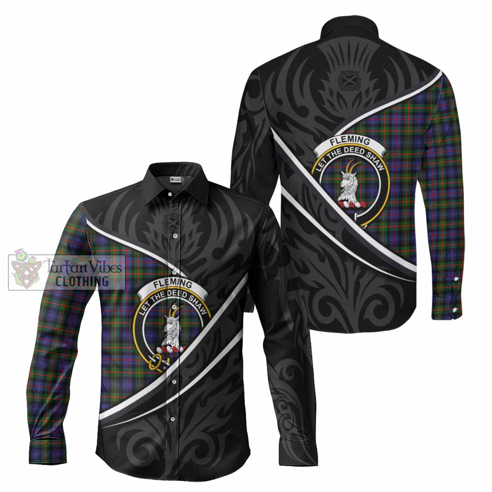 Fleming Tartan Family Crest Long Sleeve Button Shirts Celtic Scottish Thistle Floral - Tartan Vibes Clothing