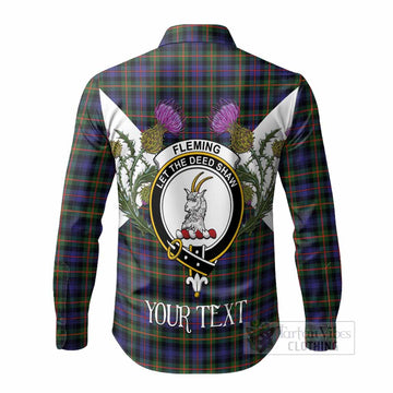Fleming Tartan Family Crest Long Sleeve Button Shirts Scottish Burns Night Thistle Floral
