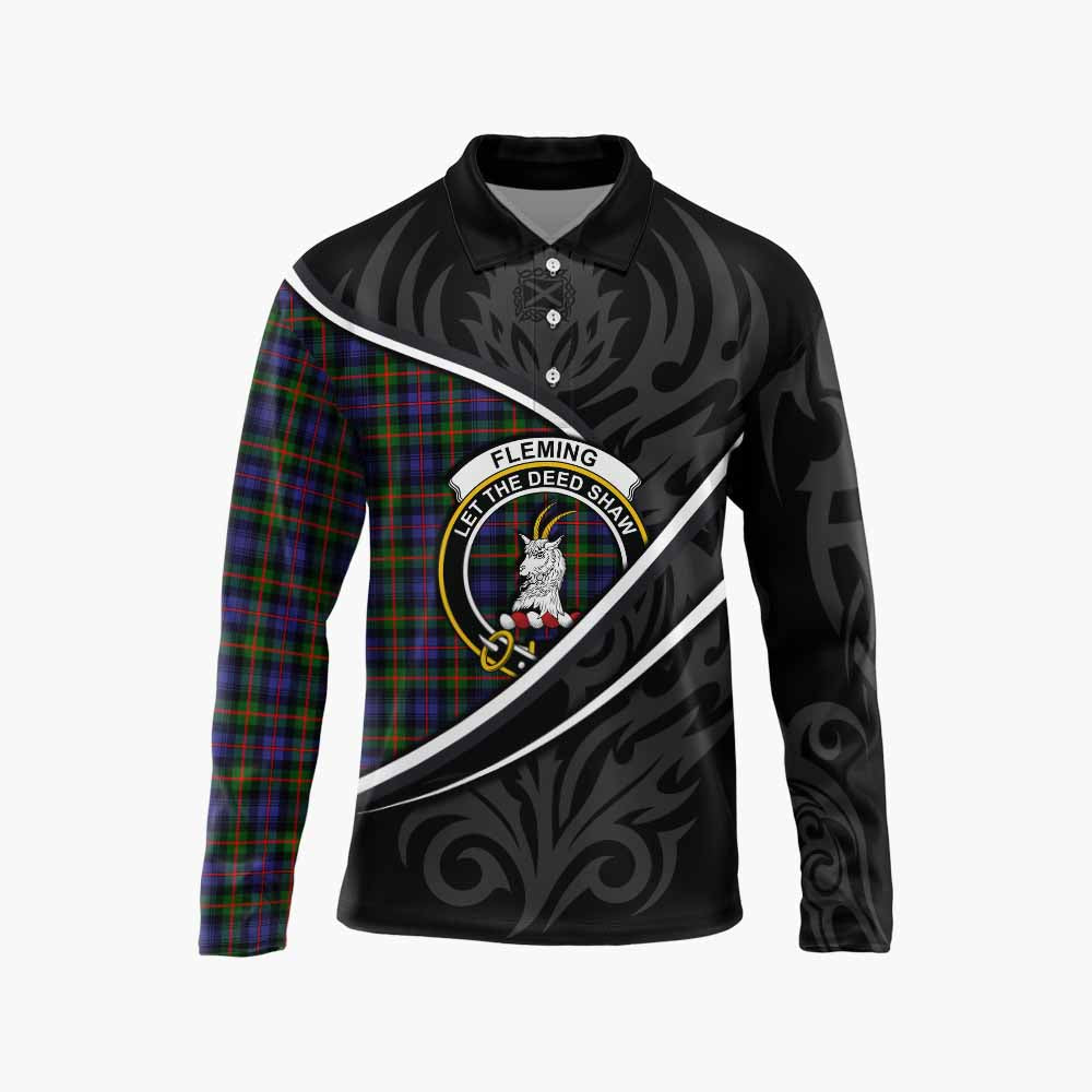 Fleming Tartan Family Crest Long Sleeve Polo Shirt Celtic Scottish Thistle Floral - Tartan Vibes Clothing