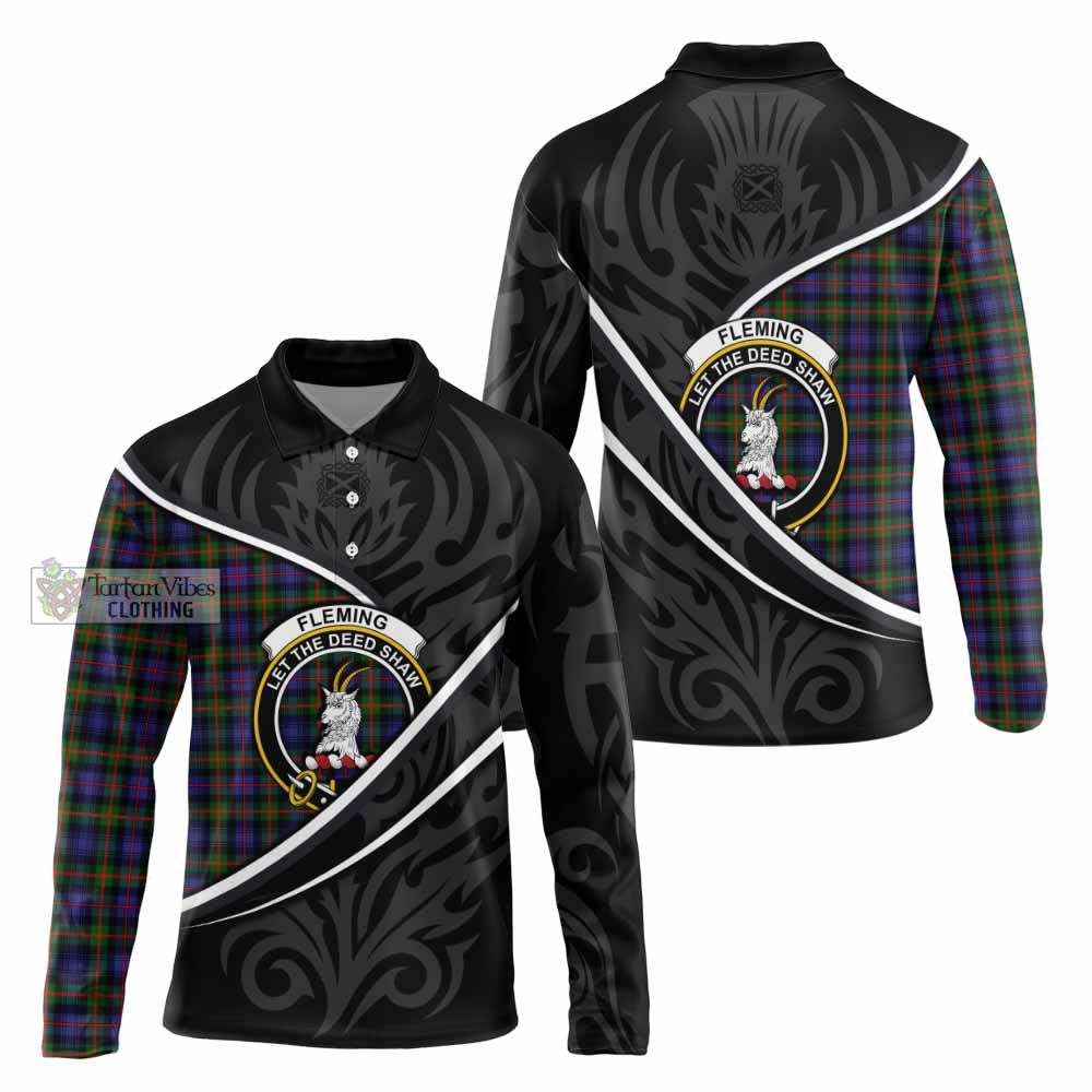 Fleming Tartan Family Crest Long Sleeve Polo Shirt Celtic Scottish Thistle Floral - Tartan Vibes Clothing