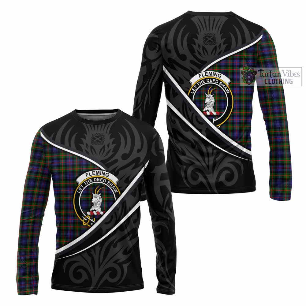 Fleming Tartan Family Crest Long Sleeve T-Shirt Celtic Scottish Thistle Floral - Tartan Vibes Clothing