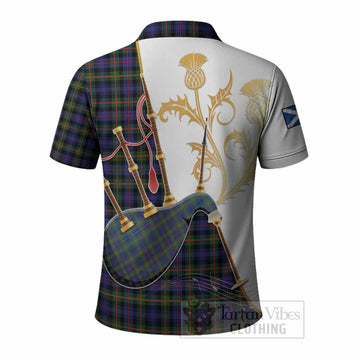 Fleming Tartan Family Crest Polo Shirt Bagpipes with Scottish Thistle