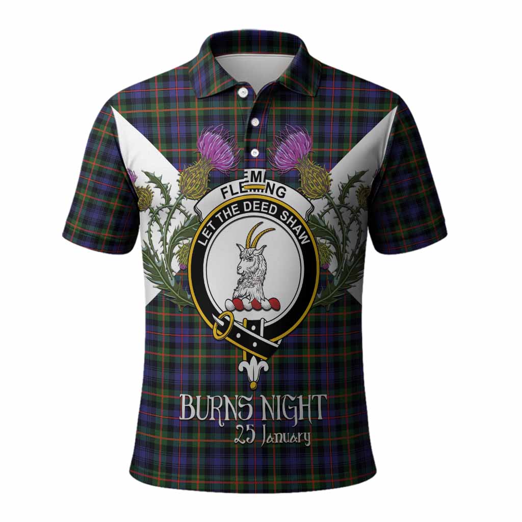 Fleming Tartan Family Crest Polo Shirt Scottish Burns Night Thistle Floral