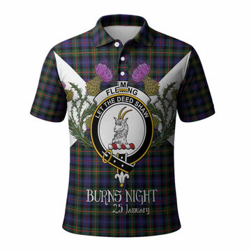 Fleming Tartan Family Crest Polo Shirt Scottish Burns Night Thistle Floral