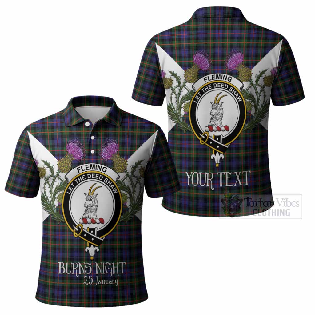 Fleming Tartan Family Crest Polo Shirt Scottish Burns Night Thistle Floral