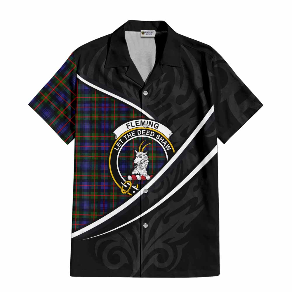 Fleming Tartan Family Crest Short Sleeve Button Shirt Celtic Scottish Thistle Floral - Tartan Vibes Clothing