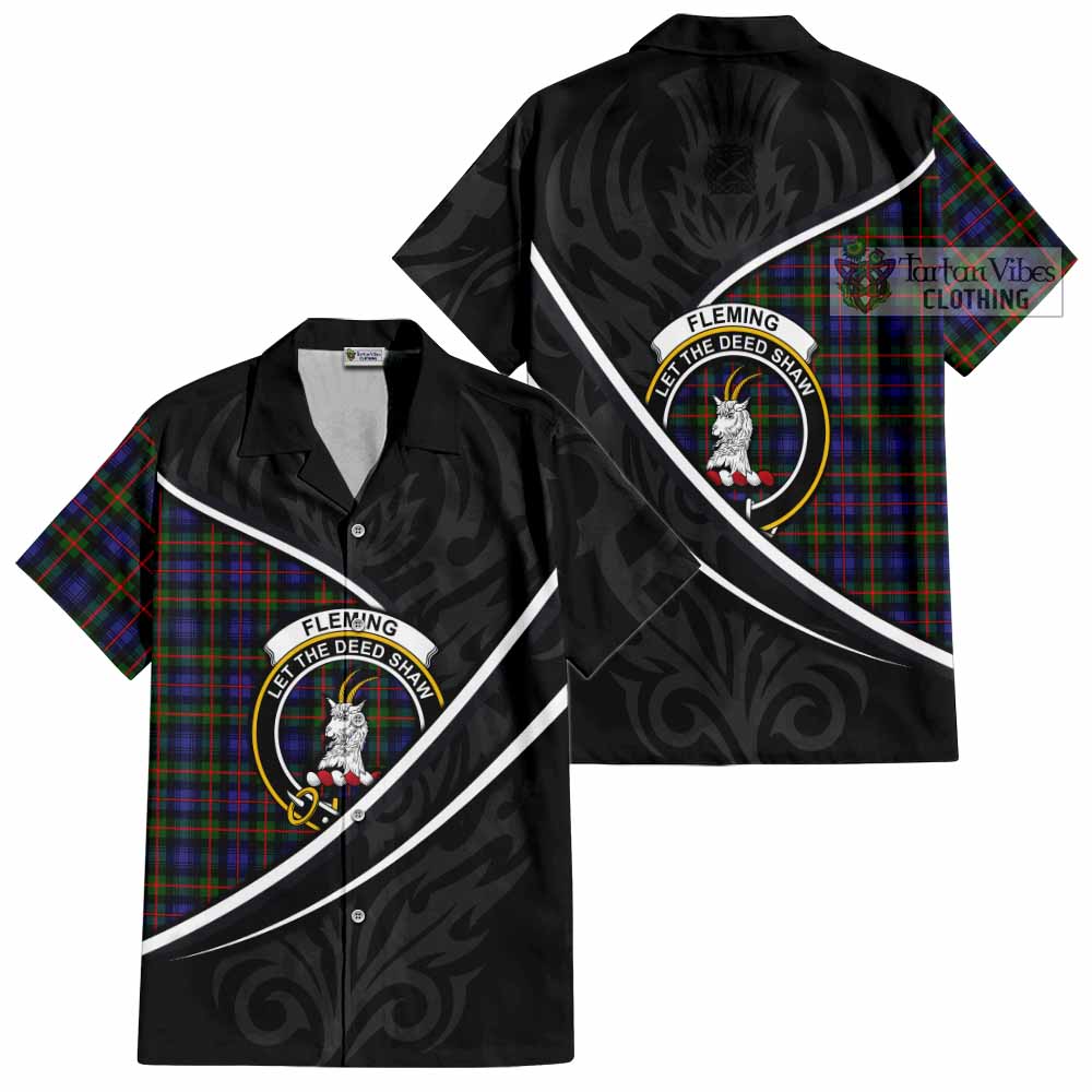 Fleming Tartan Family Crest Short Sleeve Button Shirt Celtic Scottish Thistle Floral - Tartan Vibes Clothing