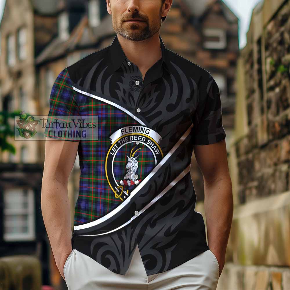 Fleming Tartan Family Crest Short Sleeve Button Shirt Celtic Scottish Thistle Floral - Tartan Vibes Clothing