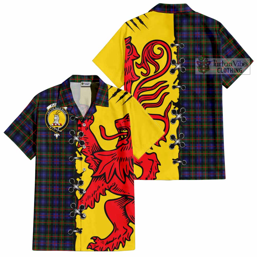 Fleming Tartan Family Crest Short Sleeve Button Shirt Lion Rampant Honor - Tartan Vibes Clothing