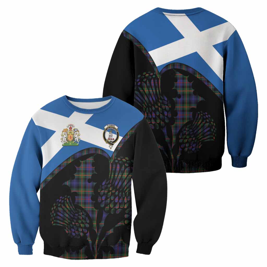 Fleming Tartan Family Crest Sweatshirt Scotland Thistle Floral Flag Style