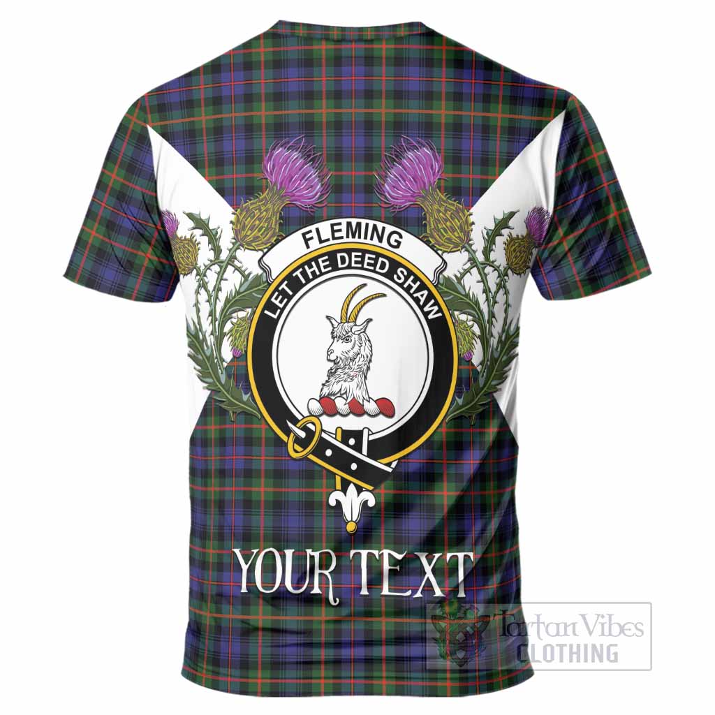Fleming Tartan Family Crest T-Shirt Scottish Burns Night Thistle Floral
