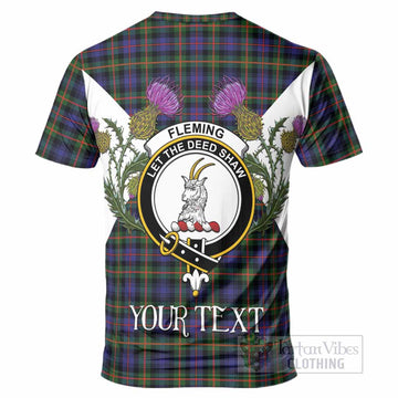 Fleming Tartan Family Crest T-Shirt Scottish Burns Night Thistle Floral
