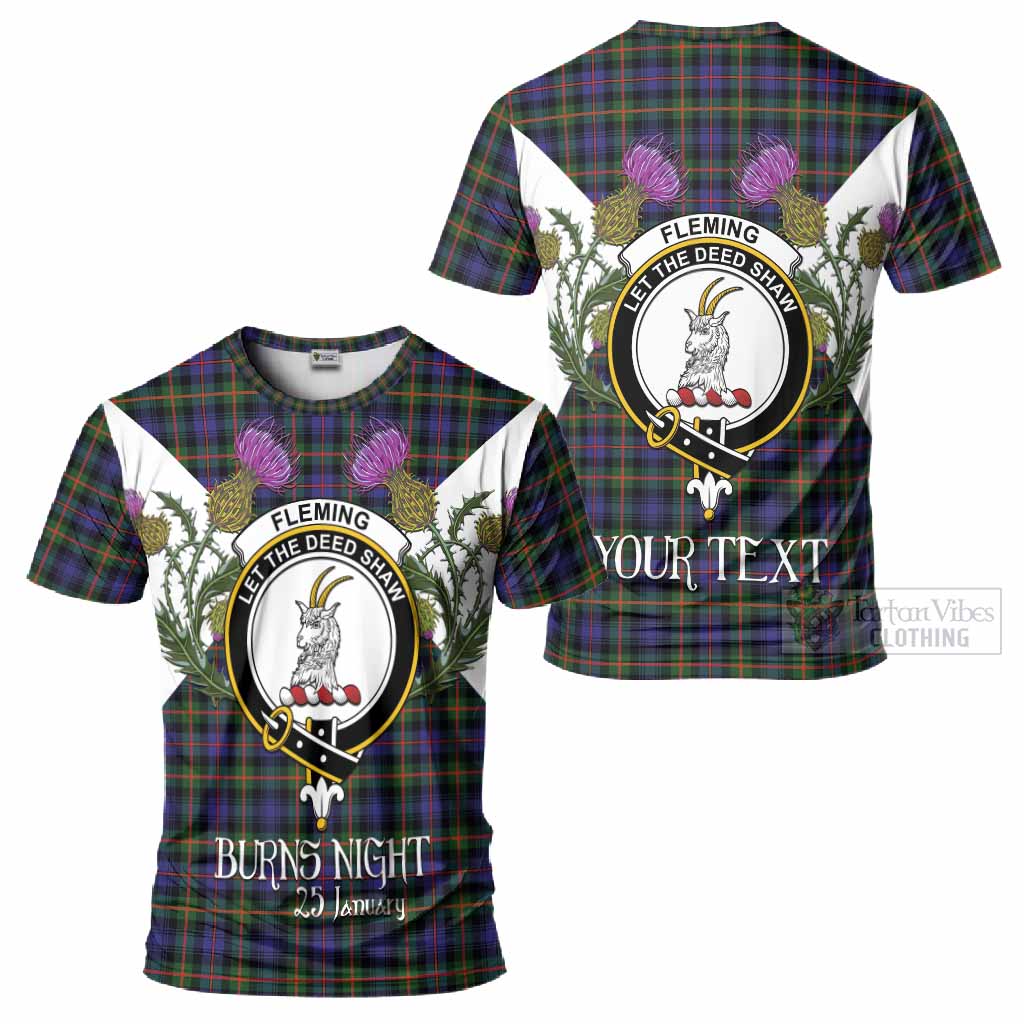 Fleming Tartan Family Crest T-Shirt Scottish Burns Night Thistle Floral