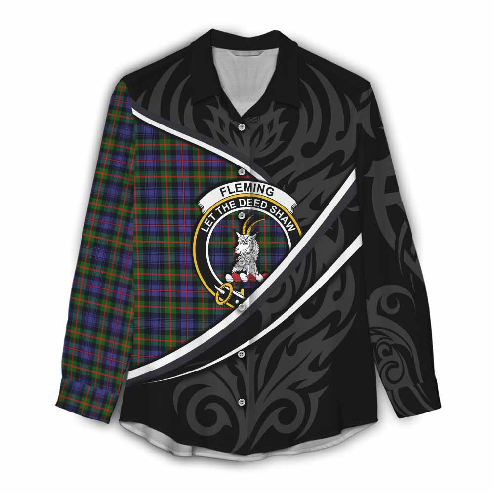Fleming Tartan Family Crest Women Casual Shirt Celtic Scottish Thistle Floral - Tartan Vibes Clothing